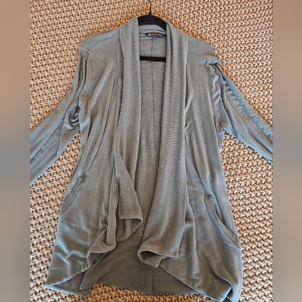 Athleta Green Gray Cardigan Sweater Medium Petite